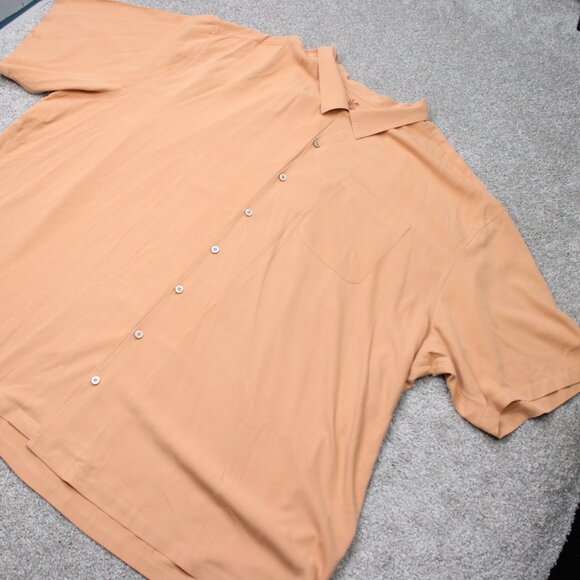 Tommy Bahama Camp Shirt Mens 5XB Peach Loop Collar 100% Silk Short Sleeve Button - Picture 3 of 14